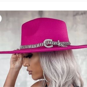 Pink hat with rhinestone belt